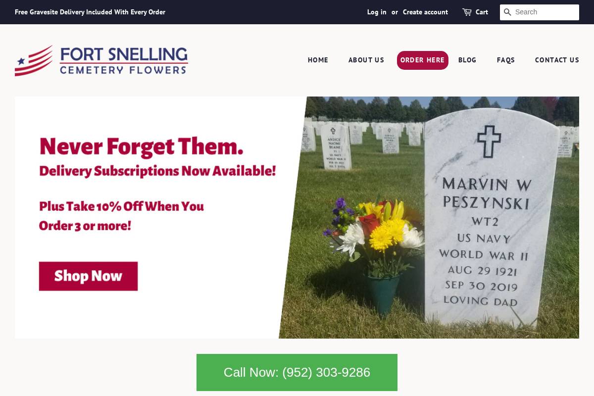 fortsnellingcemeteryflowers.com homepage screenshot