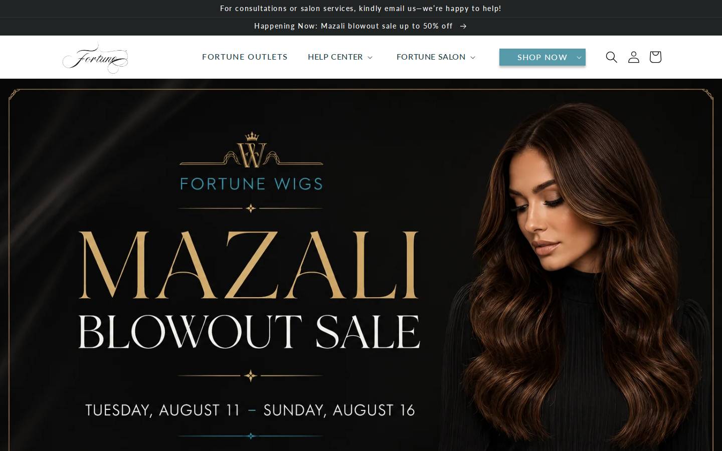Fortune Wigs homepage screenshot
