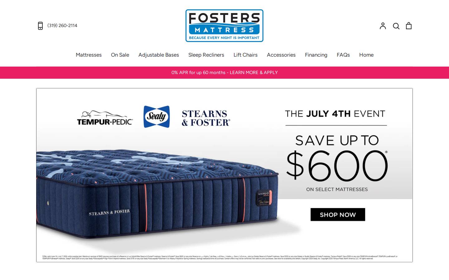 fostersmattress.com homepage screenshot