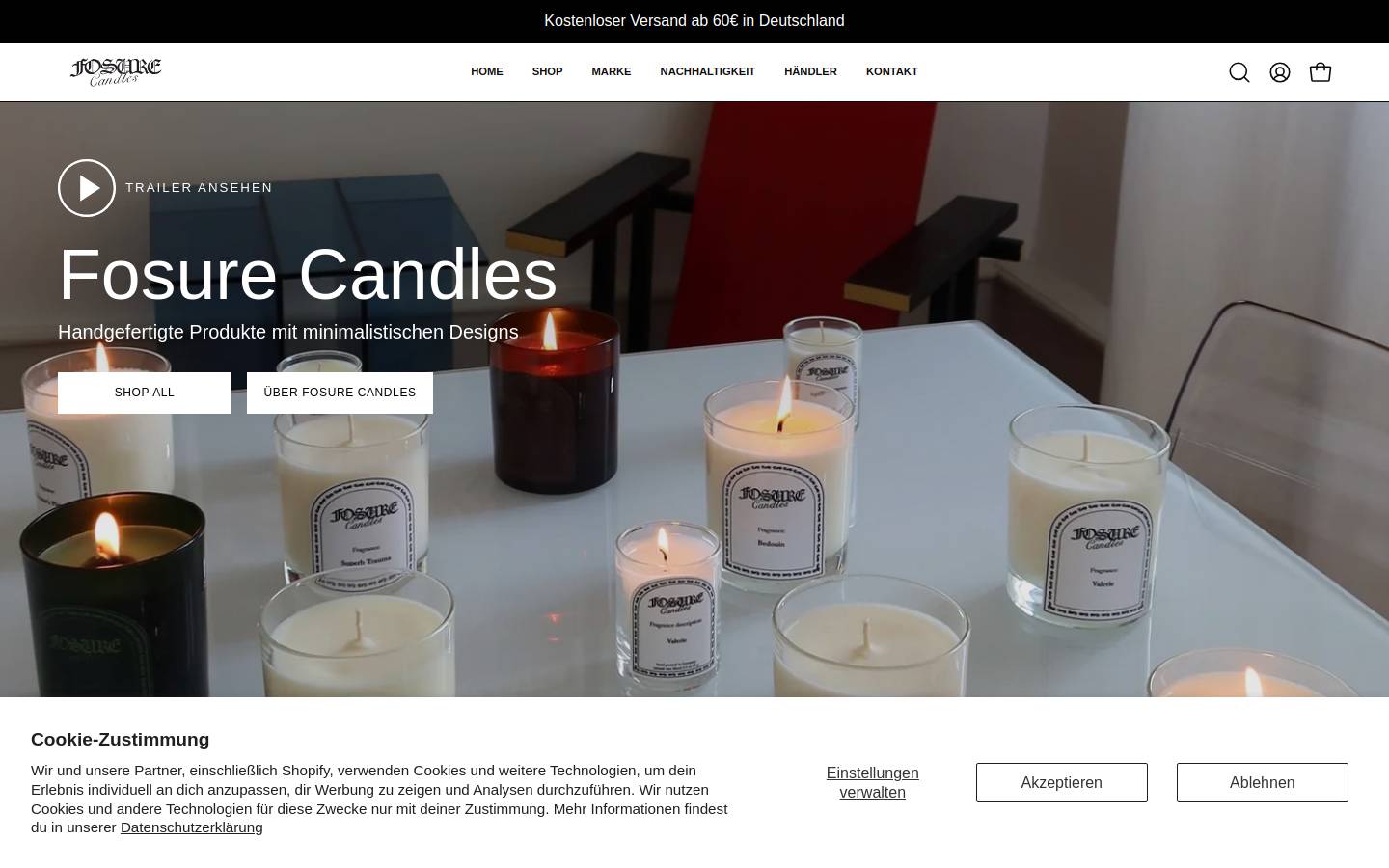 Fosure Candles homepage screenshot