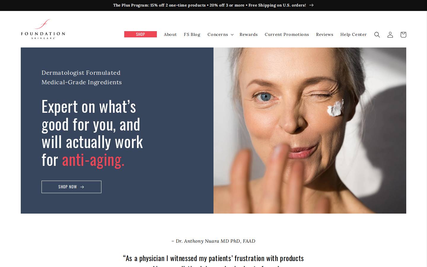 foundationskincare.com homepage screenshot