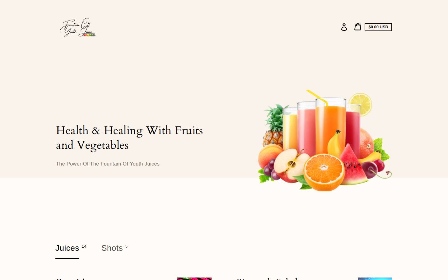 fountainofyouthjuice.com homepage screenshot