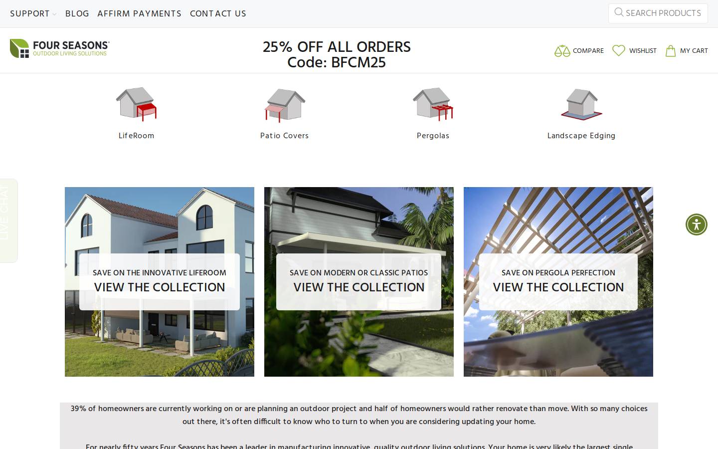 fourseasonsoutdoorlivingsolutions.com homepage screenshot