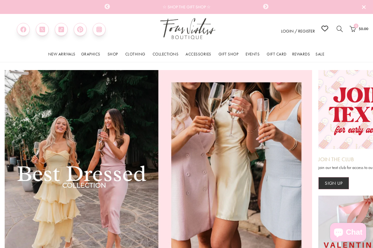foursistersboutique.com homepage screenshot