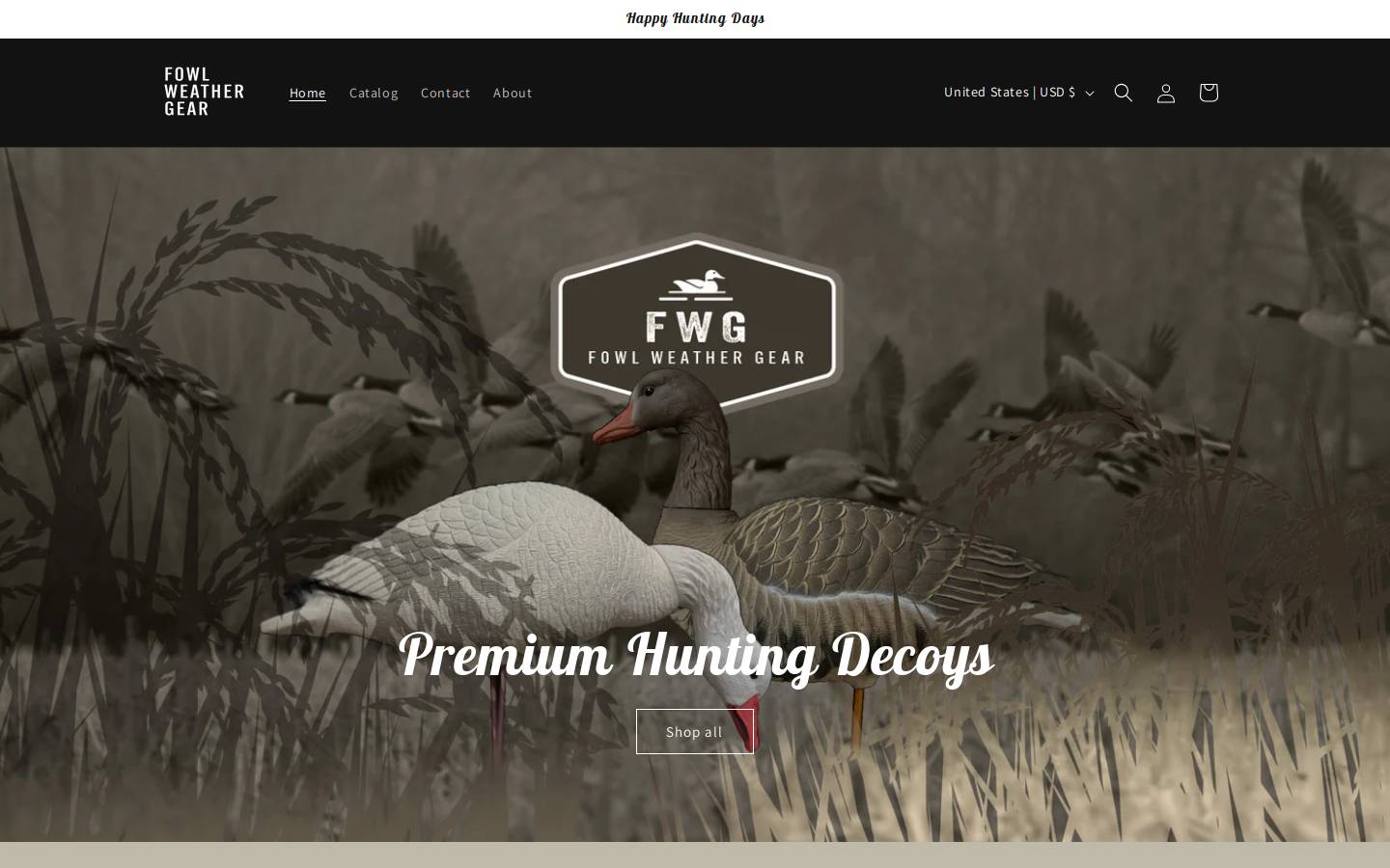 fowlweathergear.com homepage screenshot