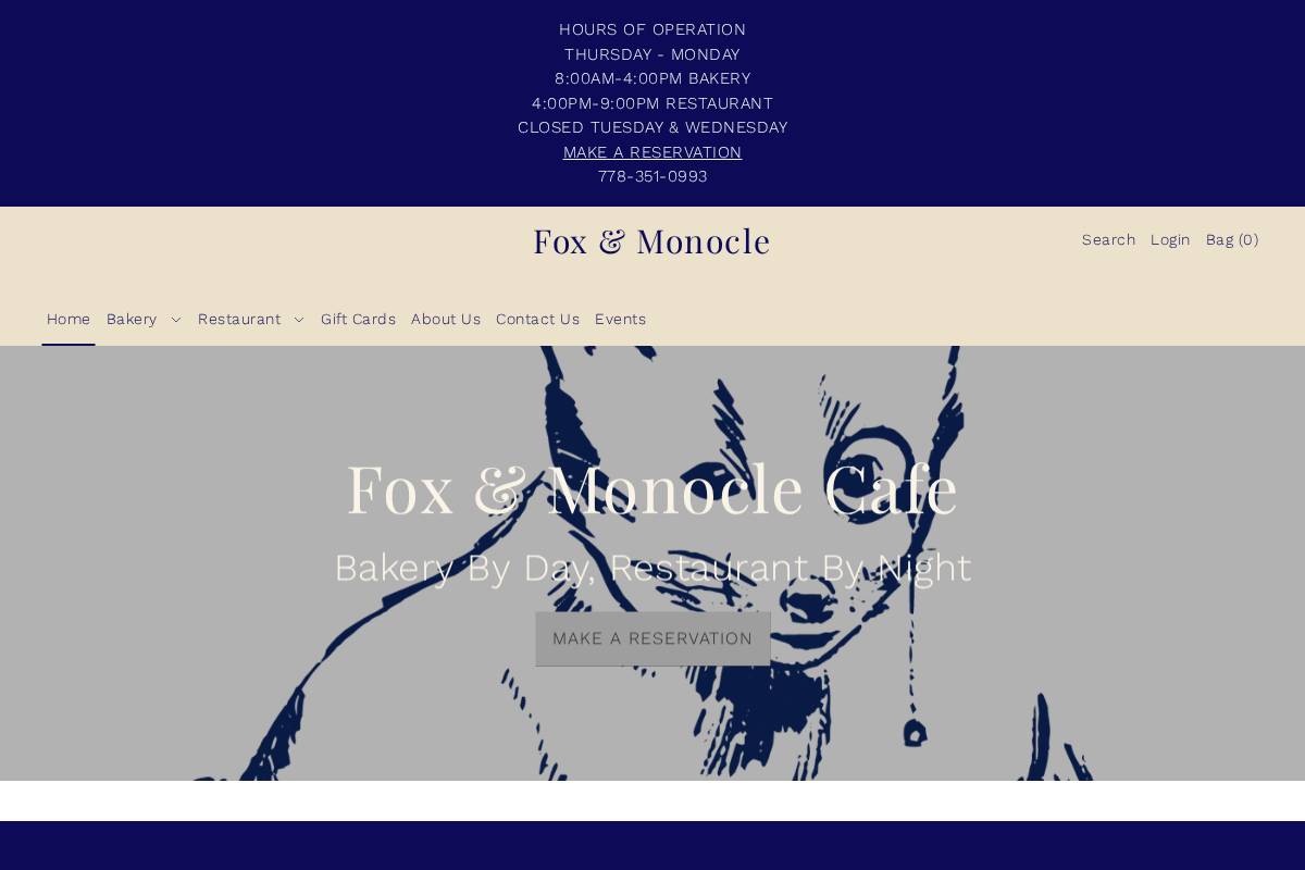 foxandmonoclebakery.com homepage screenshot