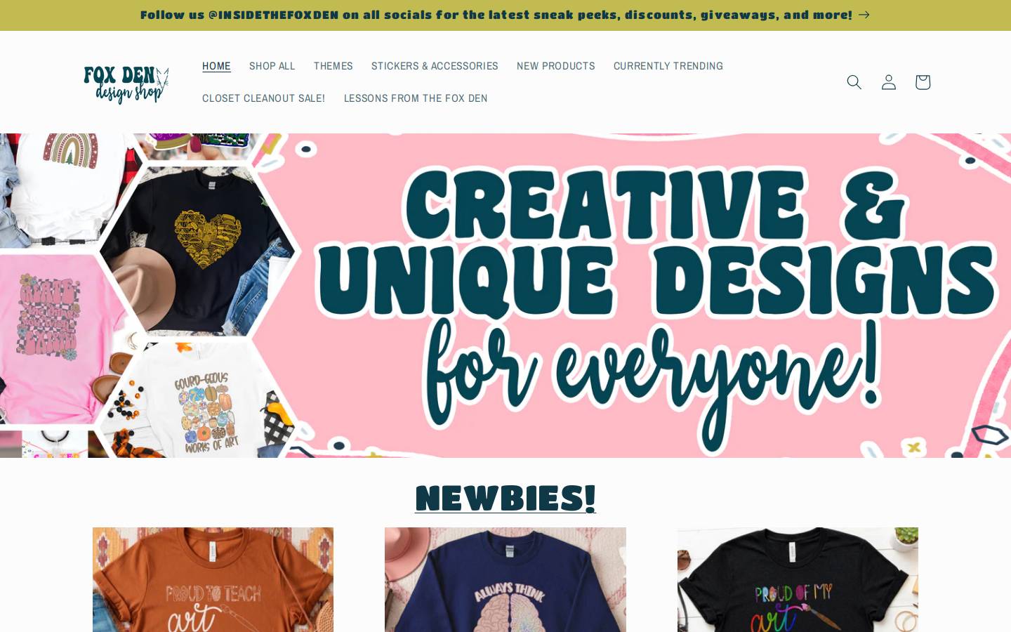 foxdendesignshop.com homepage screenshot
