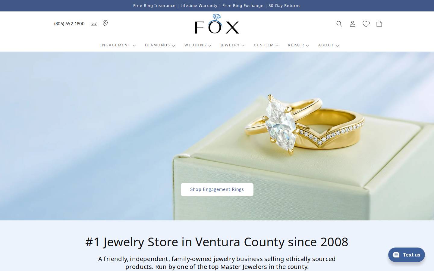 Fox Fine Jewelry homepage screenshot