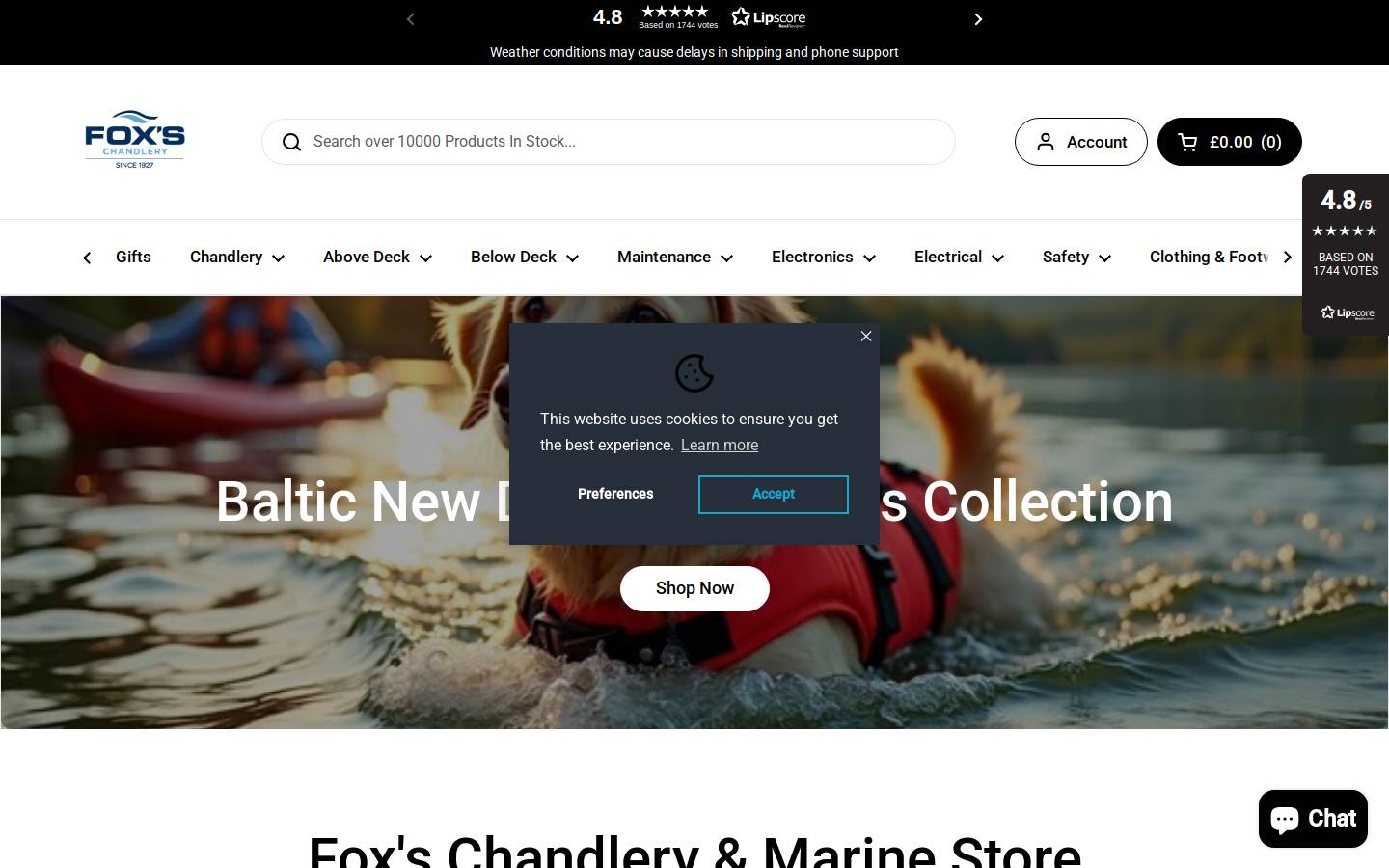 Foxs Chandlery homepage screenshot