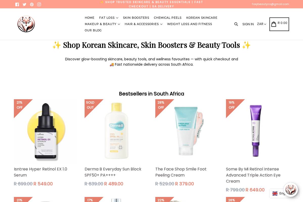 foxybeauty.co.za homepage screenshot