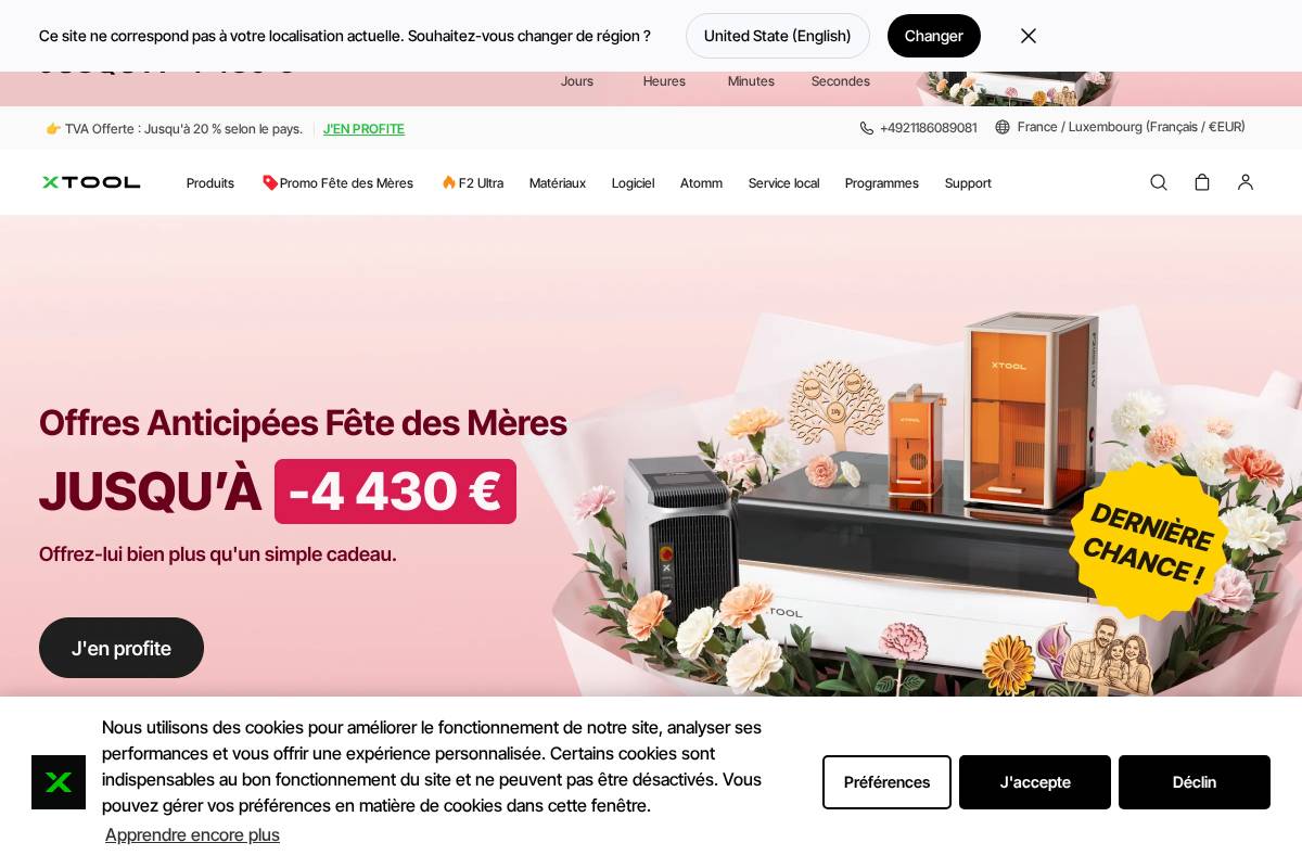 xTool France homepage screenshot