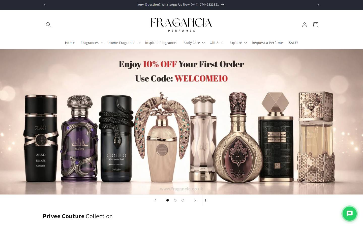 Fragancia homepage screenshot