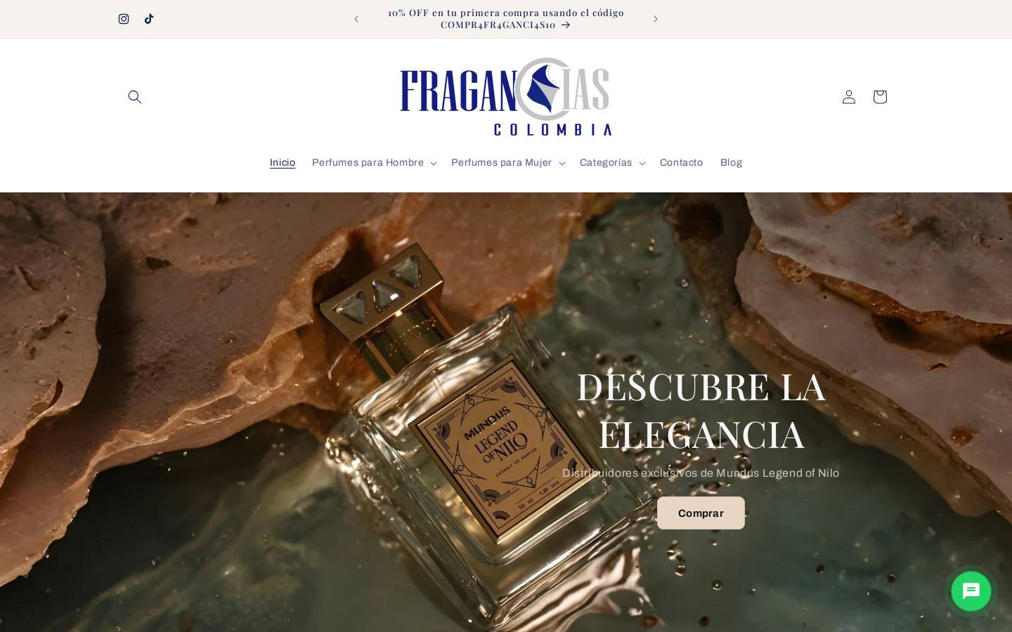 fraganciascolombia.com homepage screenshot