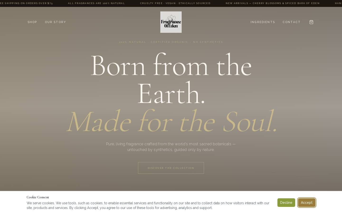 fragranceofeden.com homepage screenshot