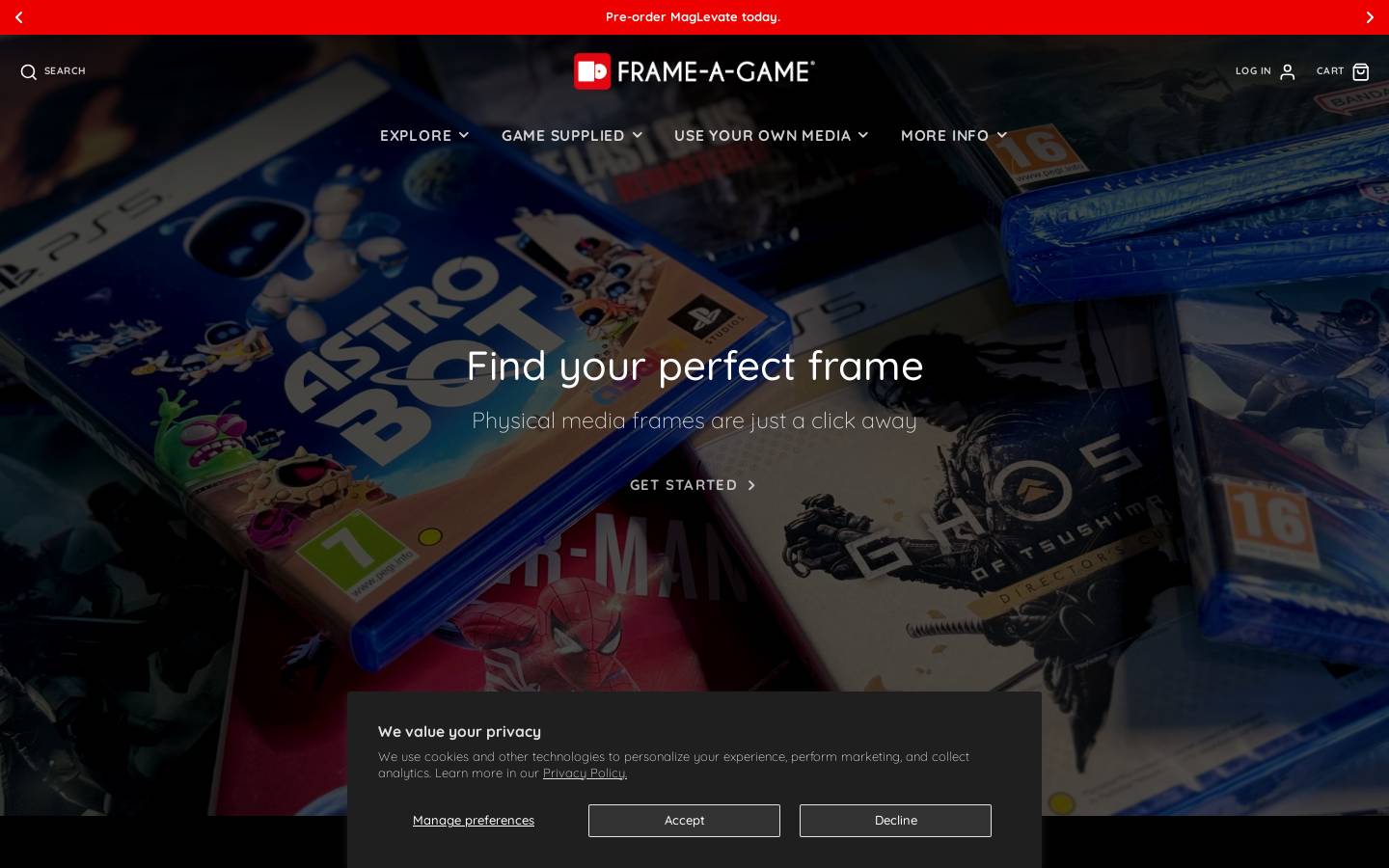 Frame-A-Game homepage screenshot