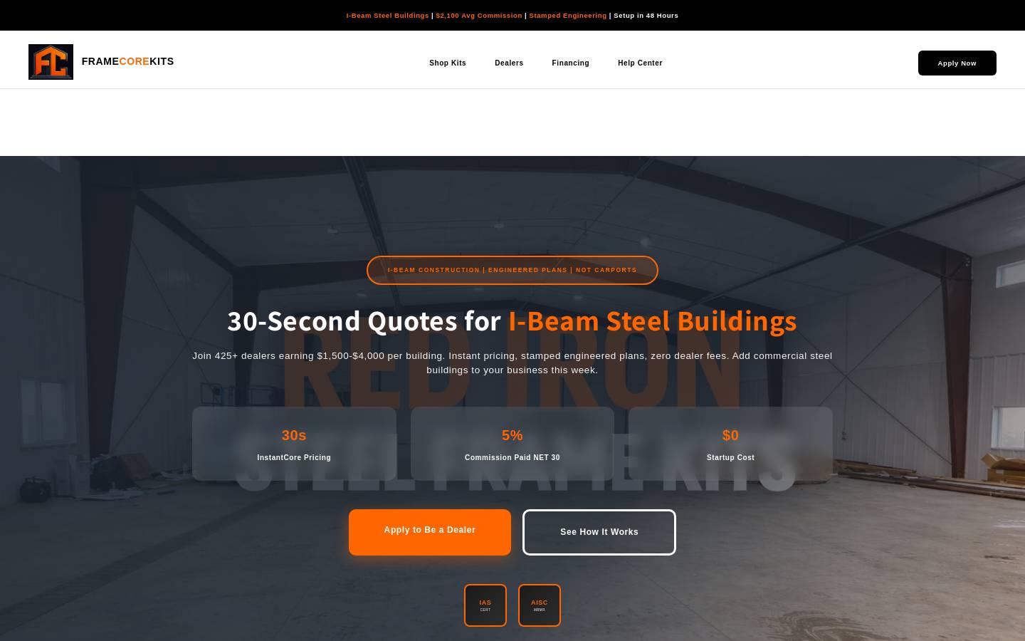 framecorekits.com homepage screenshot