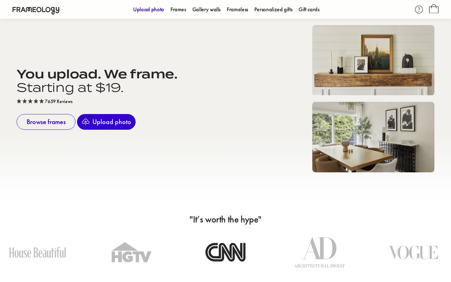 Frameology homepage screenshot