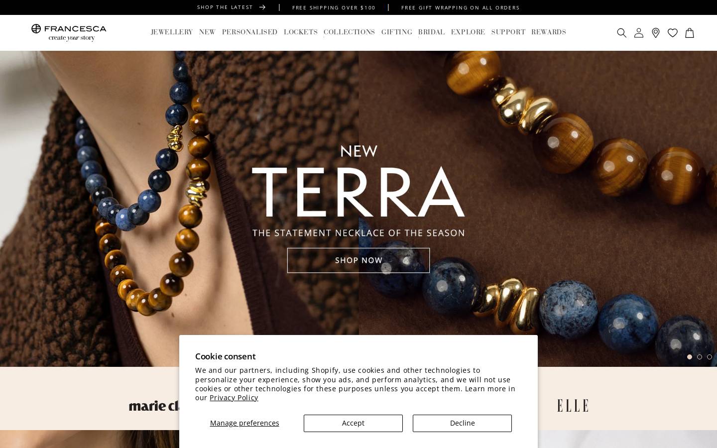 Francesca Collections homepage screenshot