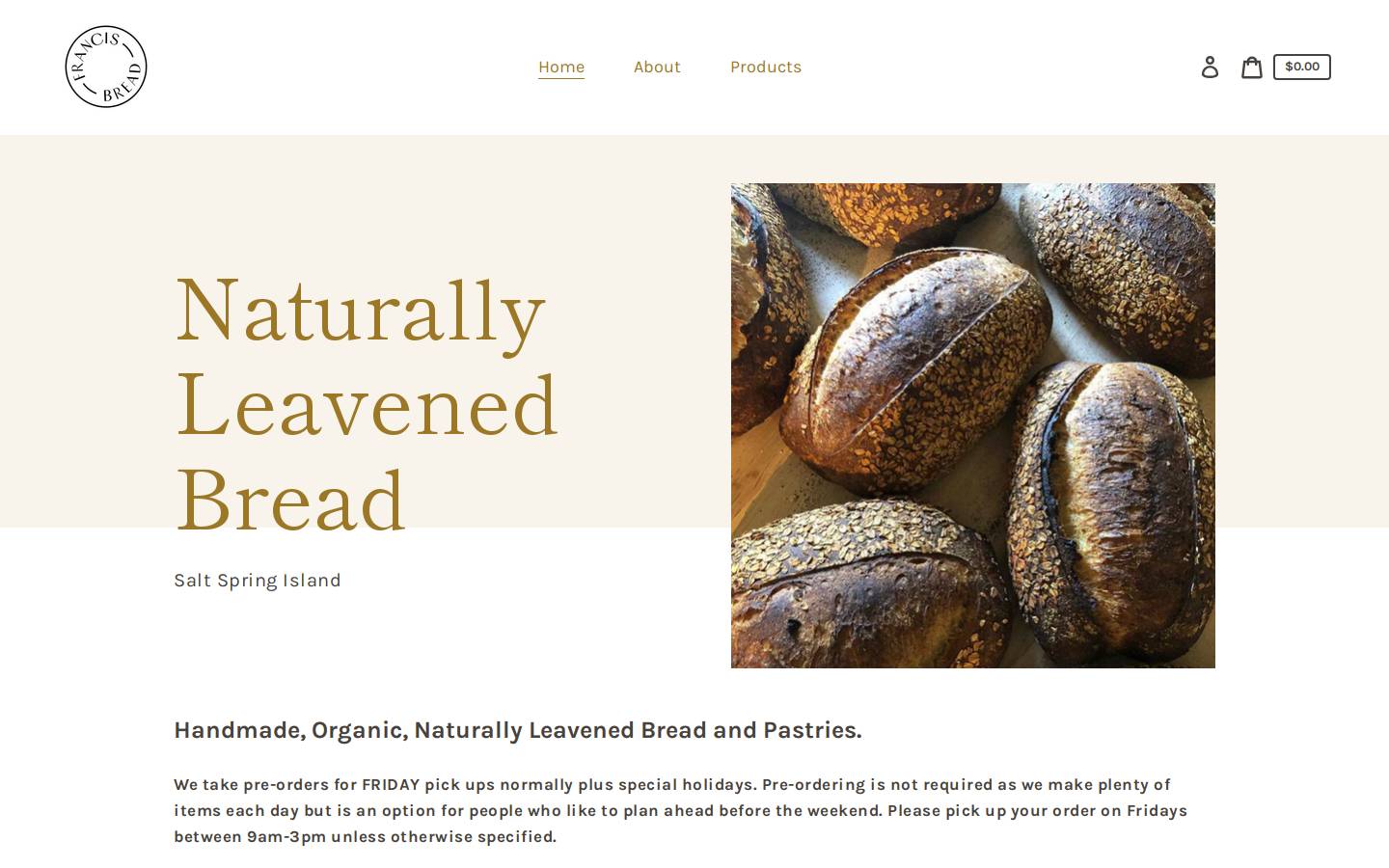 francisbread.com homepage screenshot