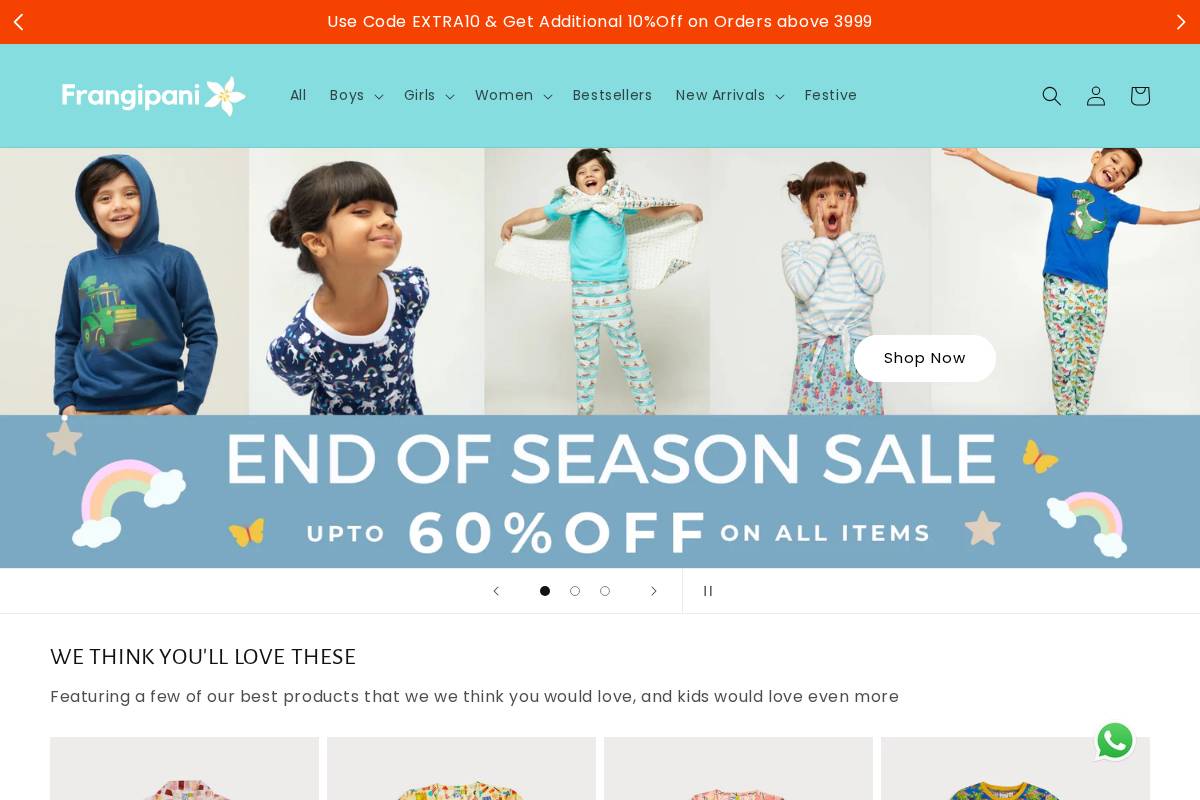 frangipani.co.in homepage screenshot