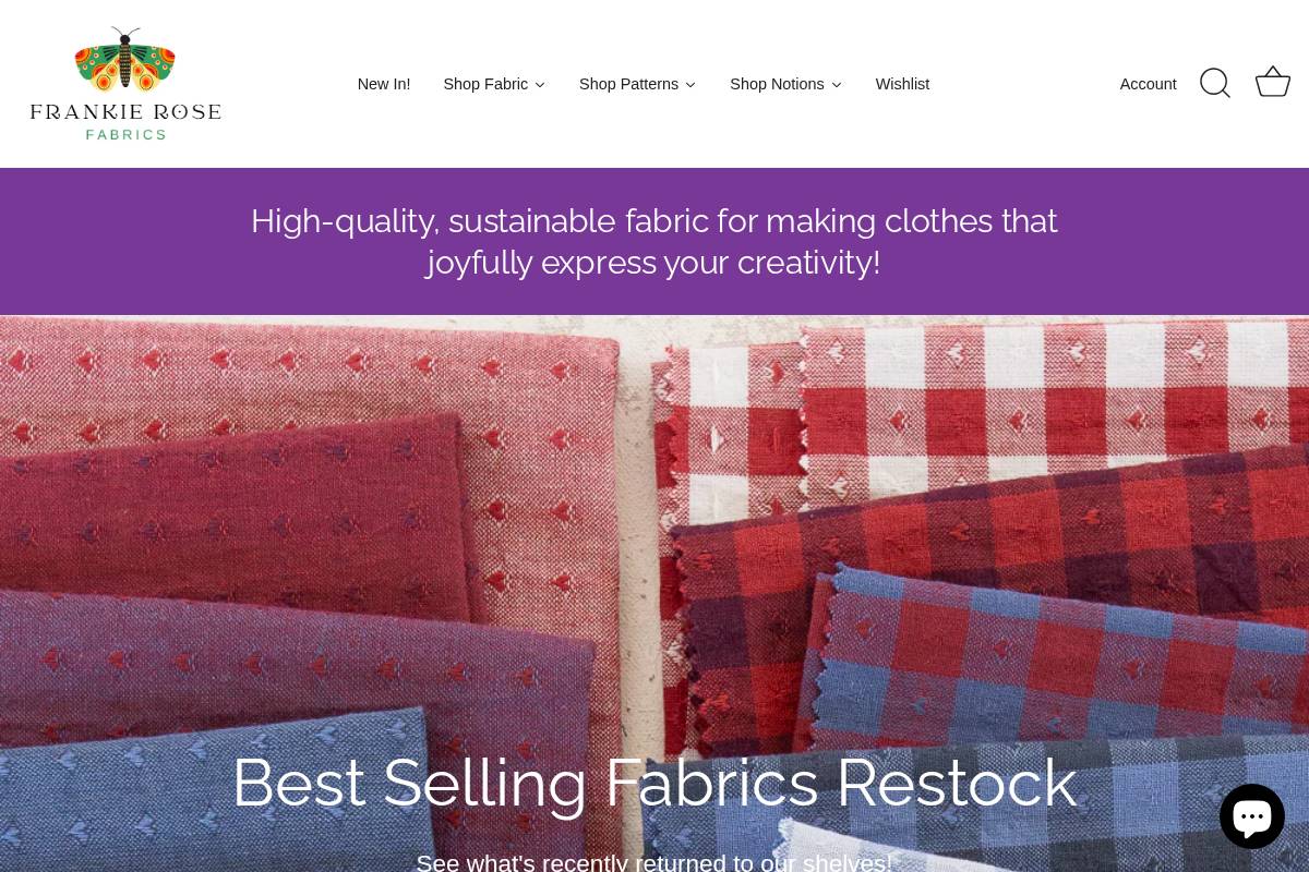 Frankie Rose Fabrics homepage screenshot
