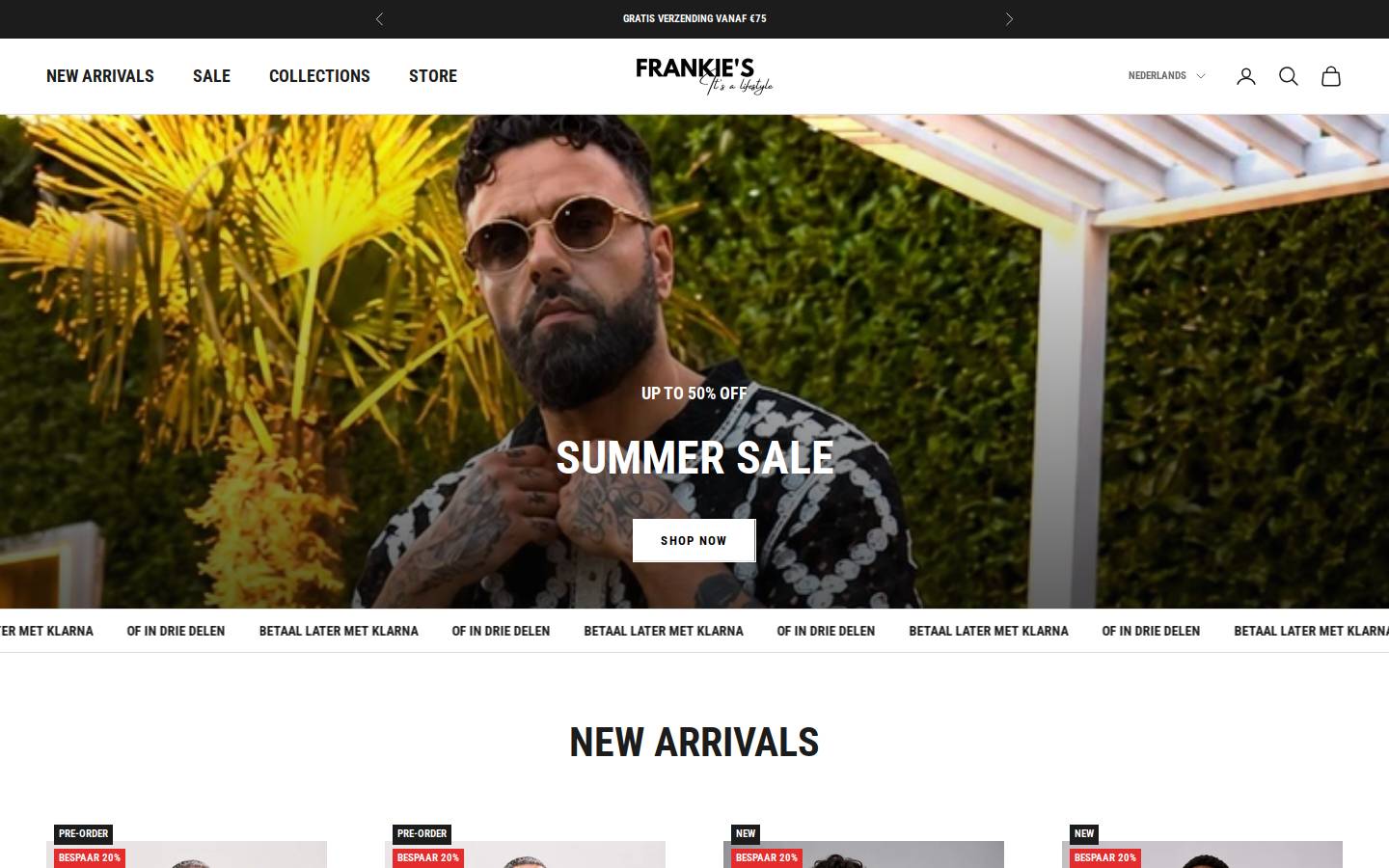 frankiesmenstore.com homepage screenshot