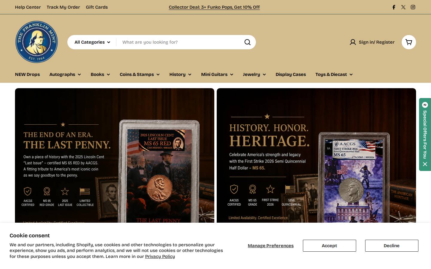 The Franklin Mint homepage screenshot