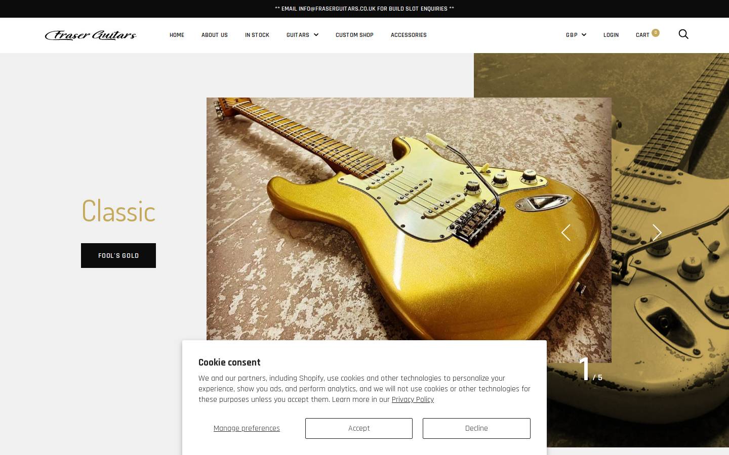 fraserguitars.co.uk homepage screenshot