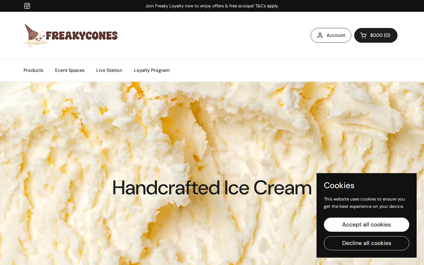 freakycones.com homepage screenshot
