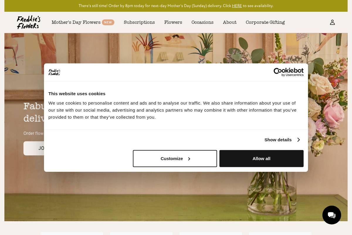 Freddie's Flowers homepage screenshot