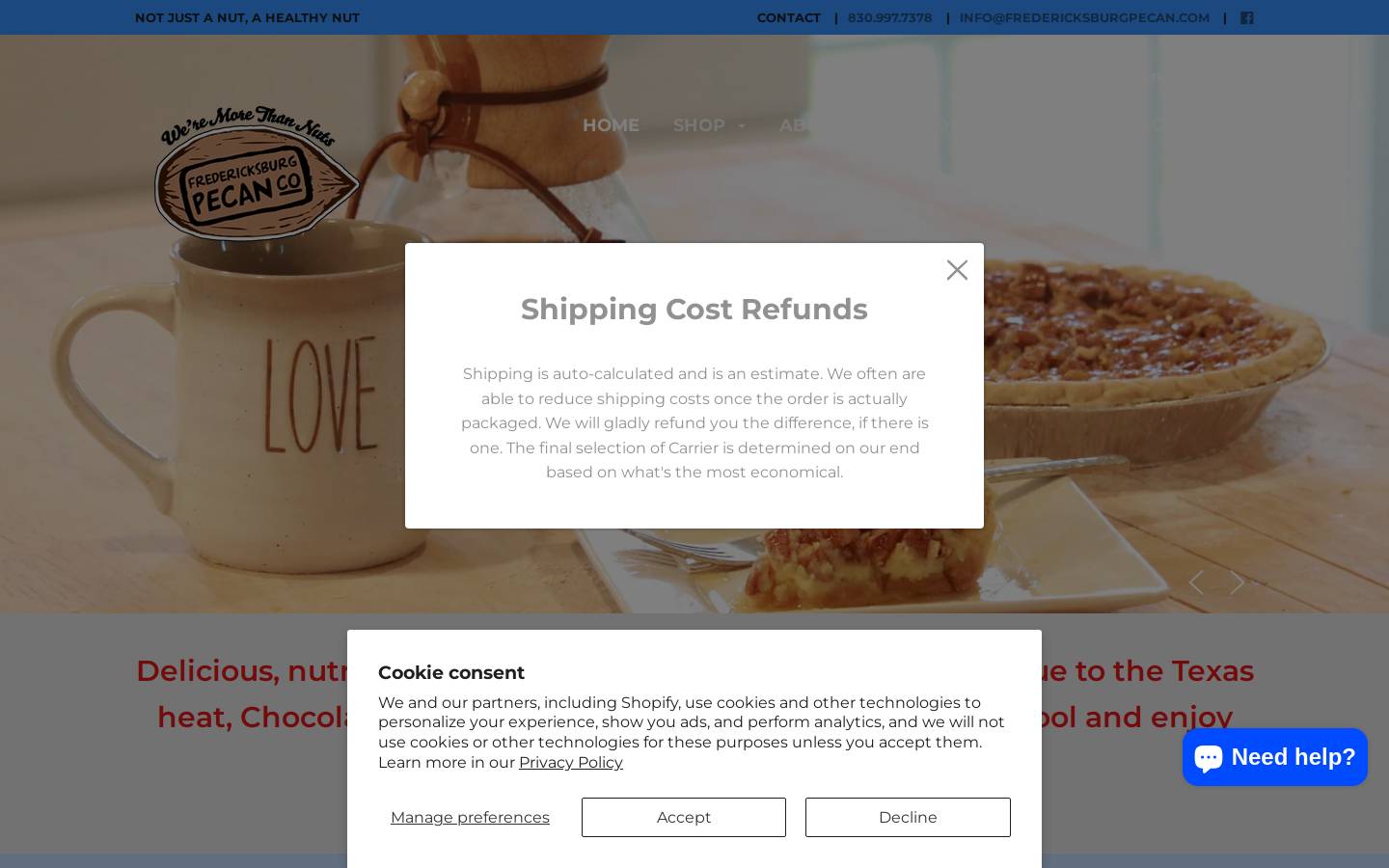 fredericksburgpecan.com homepage screenshot