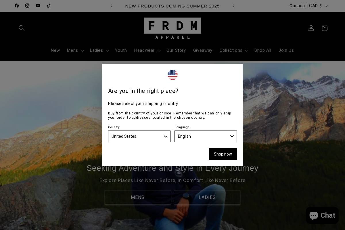 freedomapparel.ca homepage screenshot
