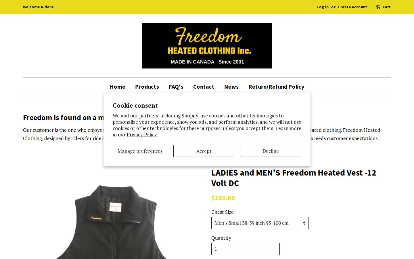 freedomheatedclothing.com homepage screenshot