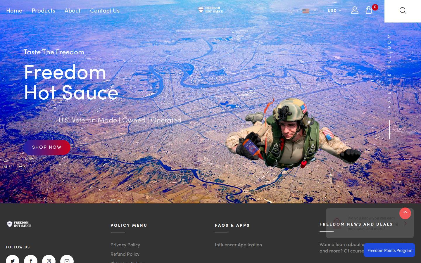 freedomhotsauce.com homepage screenshot
