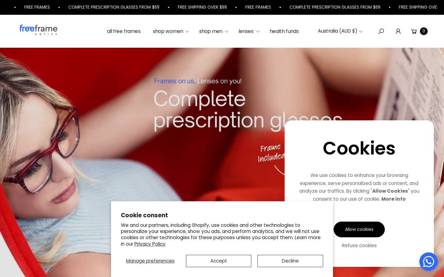 Free Frame Optics homepage screenshot