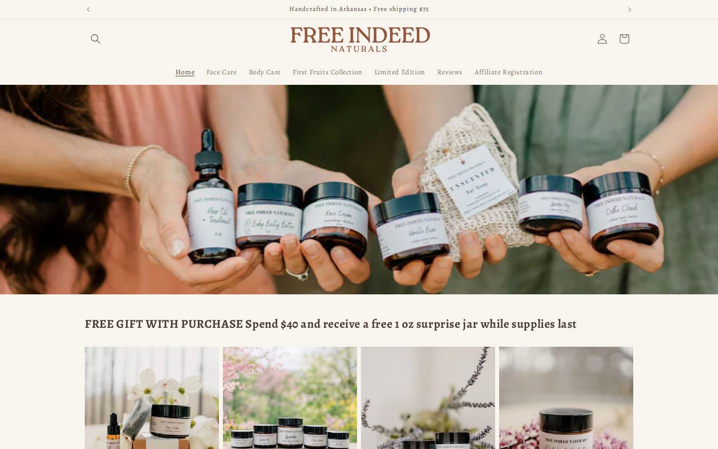 freeindeednaturals.com homepage screenshot