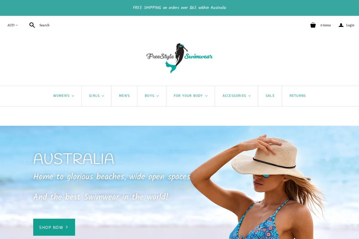 freestyleswimwear.com.au homepage screenshot