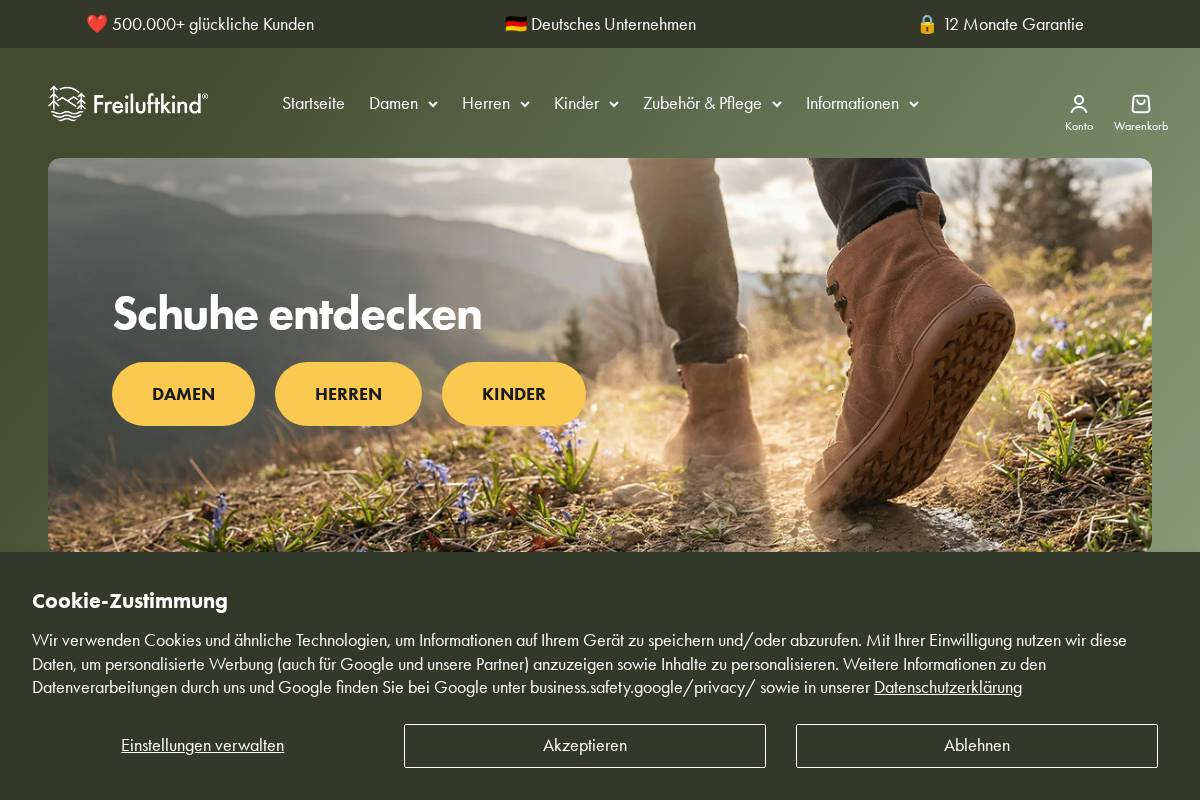 Freiluftkind homepage screenshot