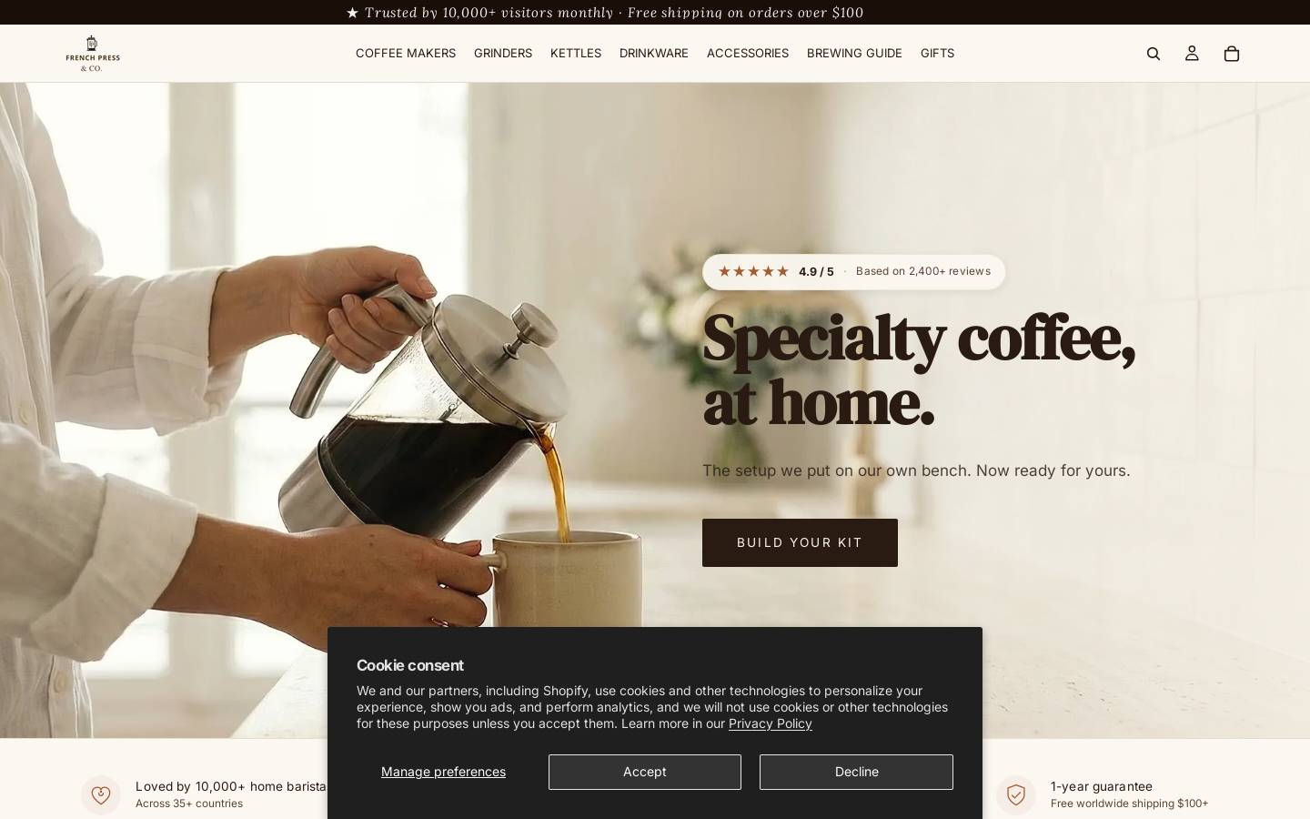 Frenchpressandco homepage screenshot