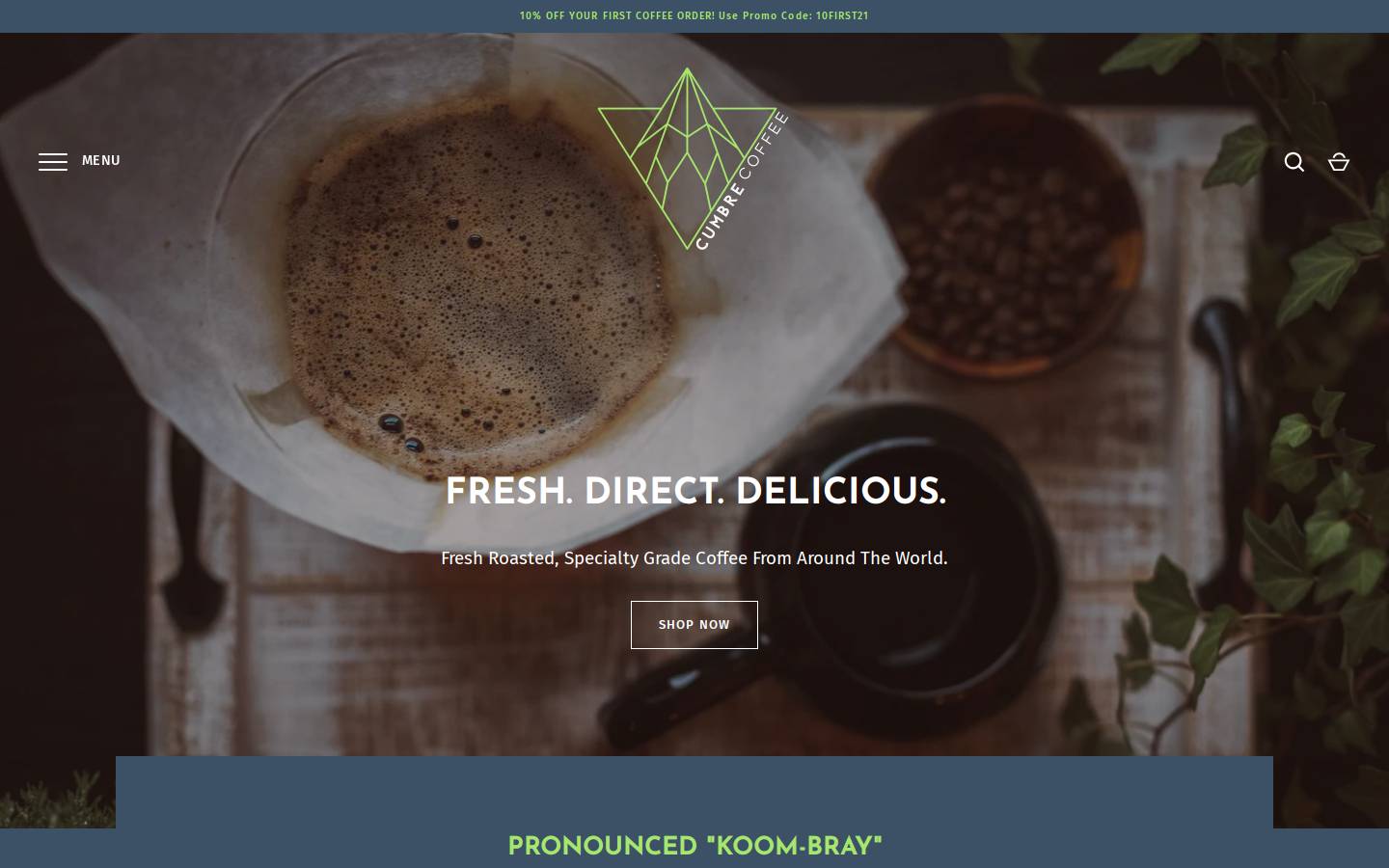 freshdirectcoffee.com homepage screenshot