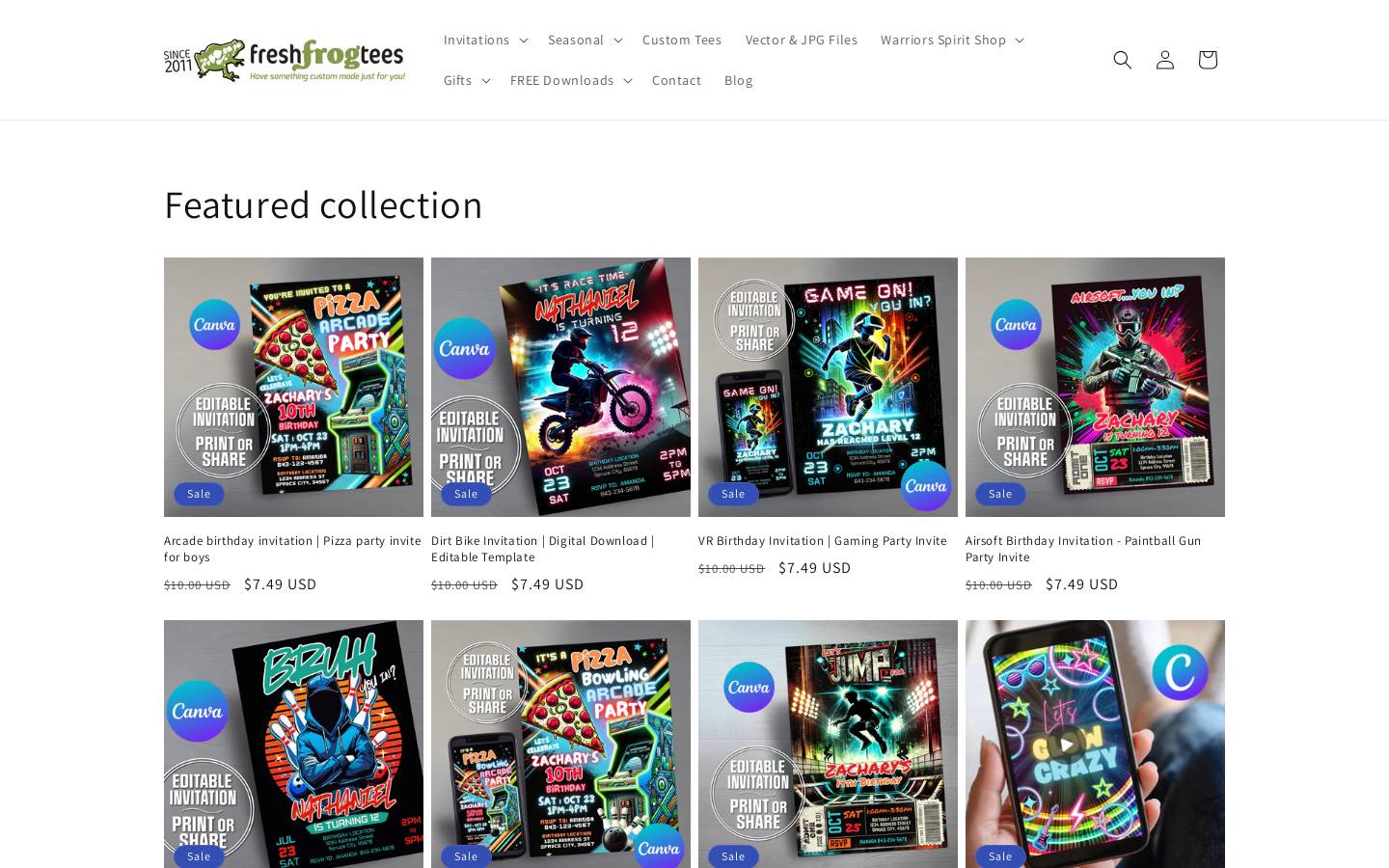 freshfrogtees.com homepage screenshot