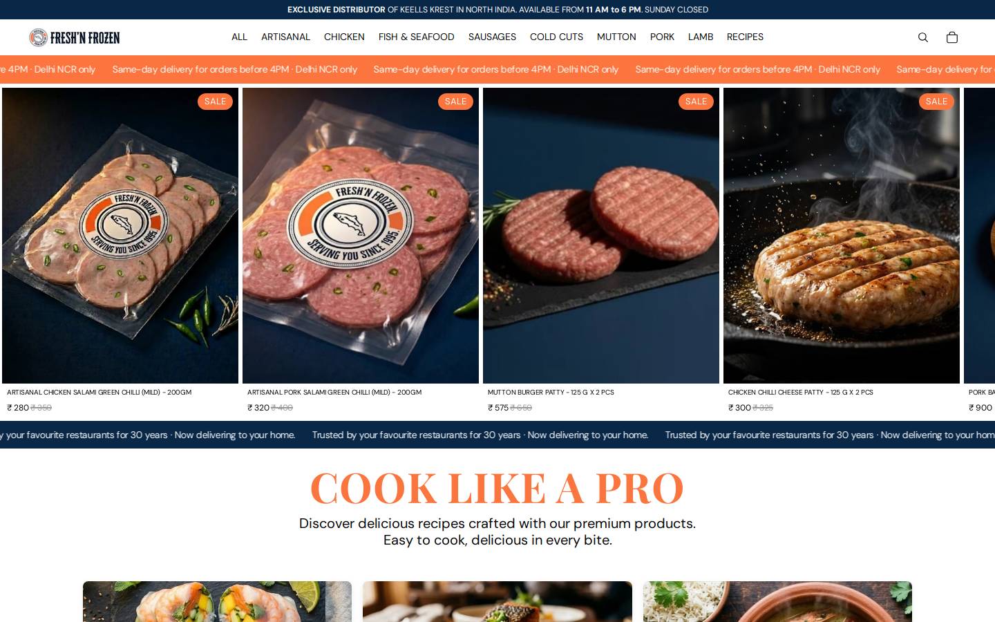 freshnfrozen.com homepage screenshot