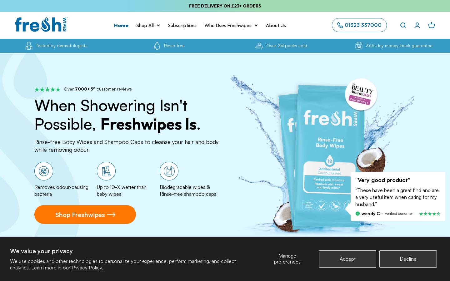Freshwipes homepage screenshot