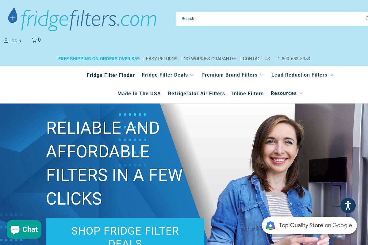 FridgeFilters.com homepage screenshot