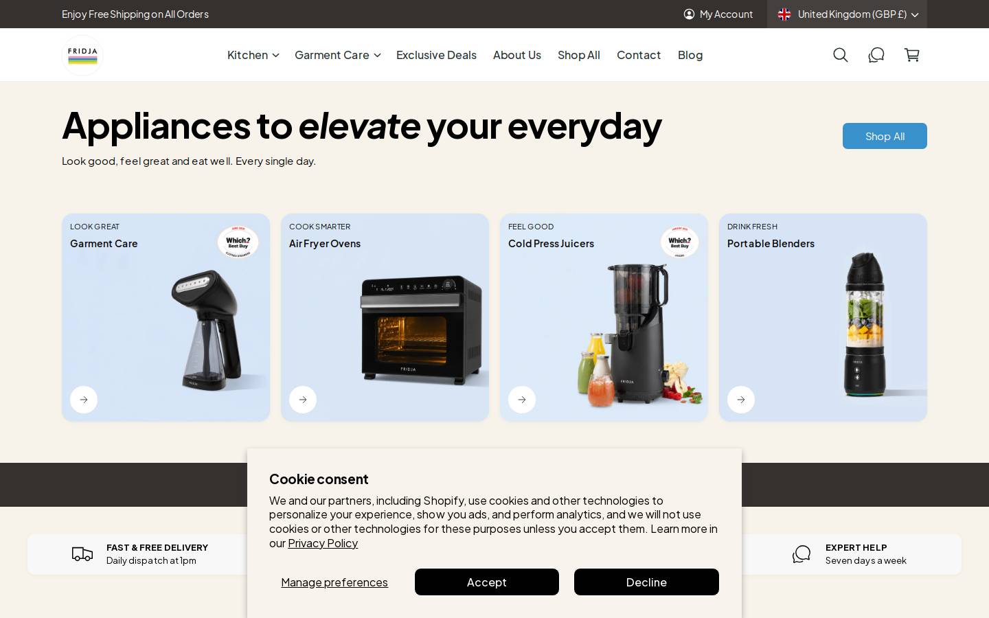 Fridja homepage screenshot