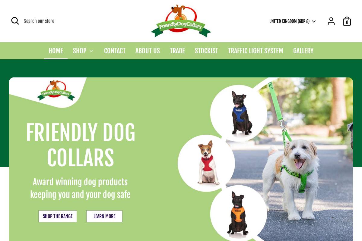 FriendlyDogCollars homepage screenshot