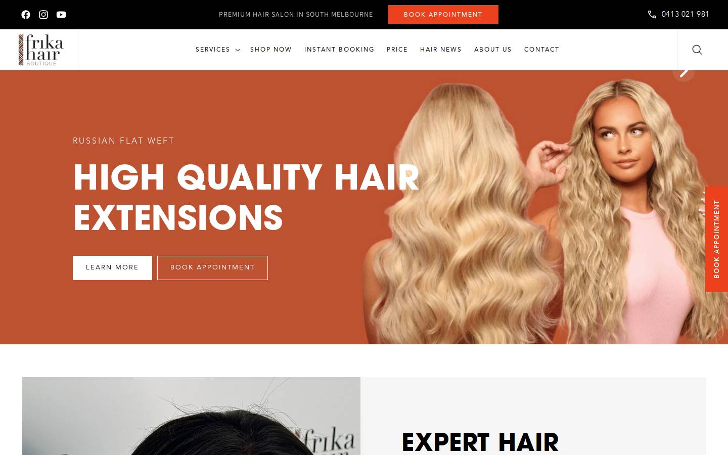 FRIKA HAIR Boutique homepage screenshot