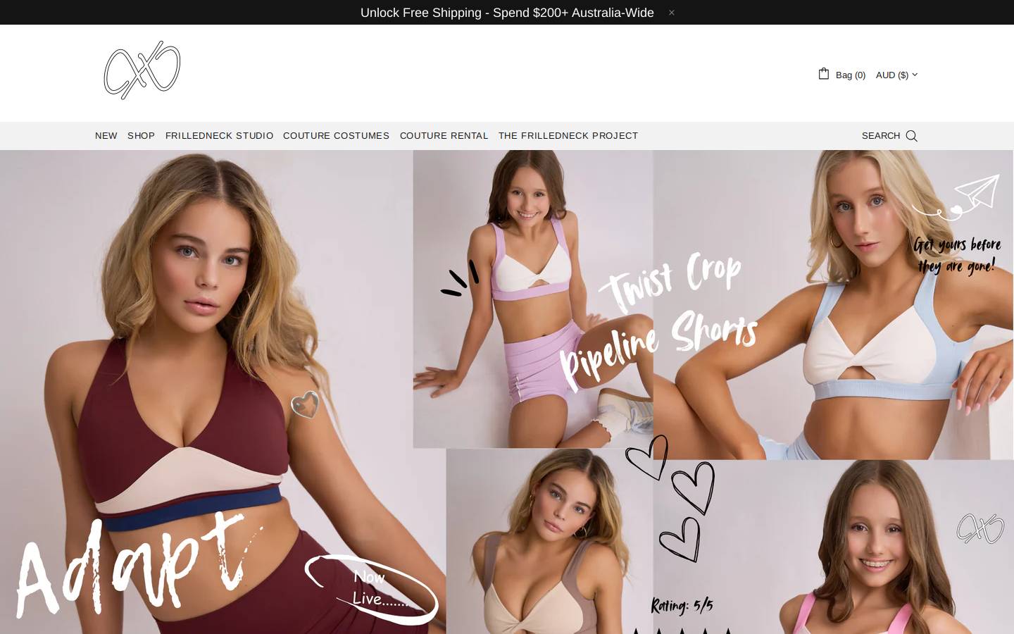 frilledneckfashion.com.au homepage screenshot