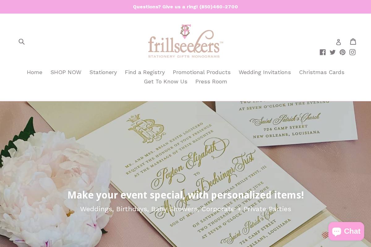 frillseekersgifts.com homepage screenshot