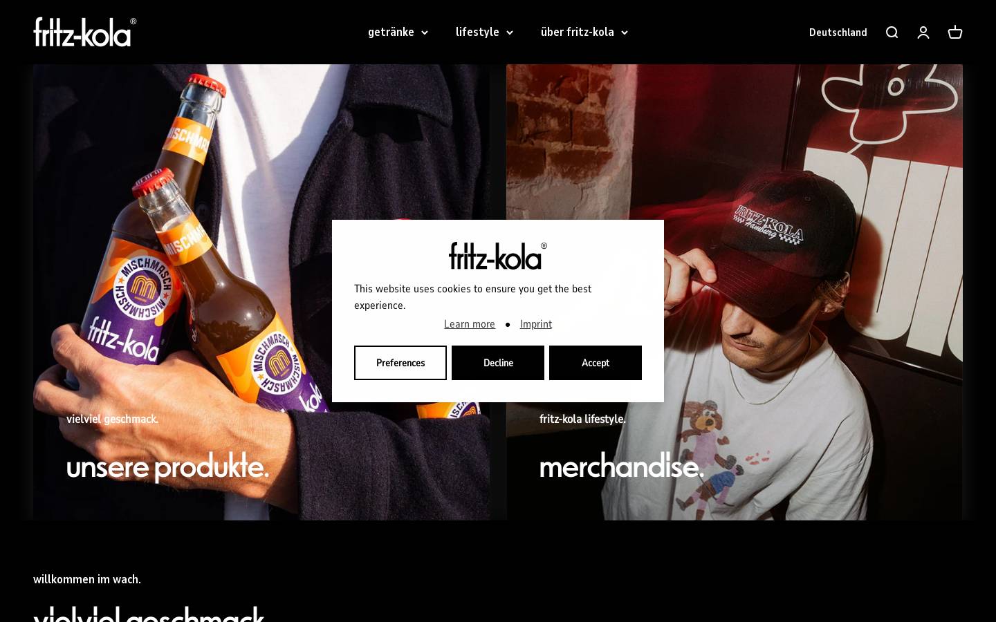 fritz-kola-shop.com homepage screenshot